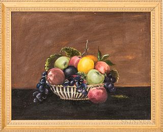 American School, 20th Century  Still Life with a Basket of Fruit. Unsigned. Oil on canvasboard, 13 1/2 x 17 1/2 in., framed.