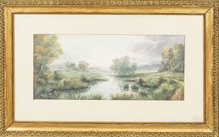 George Flavelle (American, 1868-1945)  Springtime Landscape. Signed l.l. Gouache on paper, 8 x 19 in., framed.