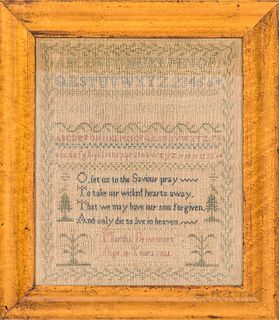 Framed "Martha Brownsort" Needlework Sampler, 1831, ht. 20 1/2, wd. 17 1/2 in.