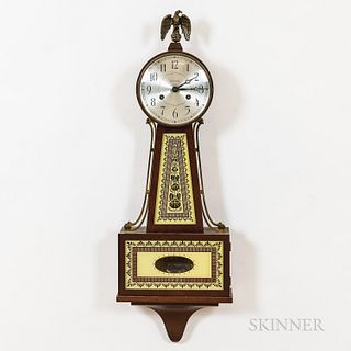 Seth Thomas Reverse-painted Mahogany Banjo Clock, 20th century, ht. 29, wd. 10, dp. 3 1/2 in.
