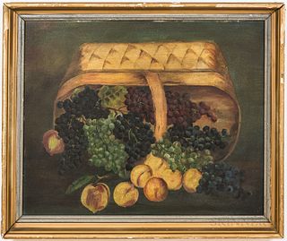 American School, 19th Century  Still Life with a Basket of Fruit. Unsigned. Oil on academy board, 17 x 21 in., framed.