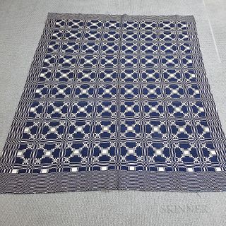 Double-weave Indigo and Ivory Coverlet, c. 1820, 7 ft. 1 in. x 5 ft. 10 in.