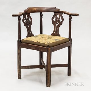 Chippendale Cherry Roundabout Chair, 18th century, (imperfections), ht. 31 1/2, wd. 30 1/2, dp. 25 in.