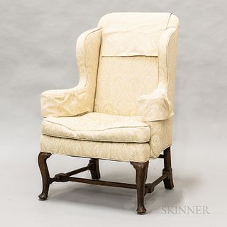 Georgian Upholstered Walnut Wing Chair, England, 18th century, ht. 45 in.
