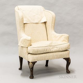 Georgian Upholstered and Carved Walnut Wing Chair, England, 18th century, ht. 44 1/2 in.