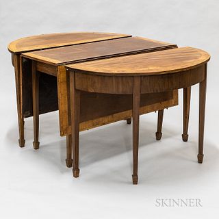 Federal Inlaid Mahogany Three-part Banquet Table, (restoration), ht. 29 1/2, wd. 45, dp. 60 in.