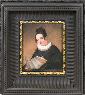 Attributed to Albert Hoit (American, 1809-1856)  Portrait of a Woman Reading. Unsigned, attributed on the reverse. Oil on canvas, 6 x 5