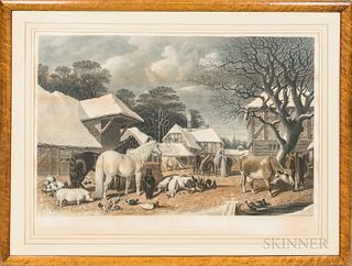 Large Framed William Giller Lithograph A Straw Yard, ht. 33 3/4, wd. 43 3/4 in.