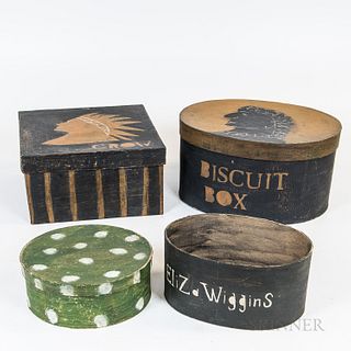 Four Annie LaCroix Hand-painted Boxes, 20th century.