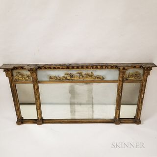 Federal-style Gilt and Reverse-painted Overmantel Mirror, ht. 24, wd. 49 1/2 in.