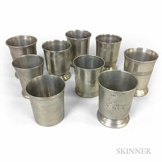 Nine Pewter Half Pint Beakers and Measures, ht. to 4 in.