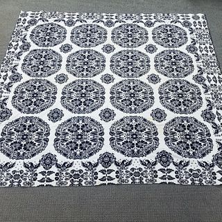 Blue and White Floral Medallion Patriotic Border Coverlet, 78 x 85 in.