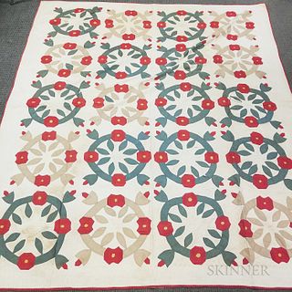 Two Appliqued Cotton Floral Medallion Quilts, a quilt top, 101 x 101, and a quilt, 78 x 91 in.