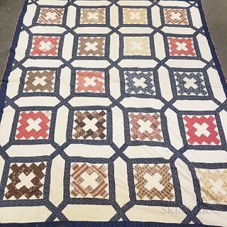 Three Pieced Cotton Quilts, two chimney sweep, 62 x 76 and 77 x 95, and a zigzag, 77 x 79 in.