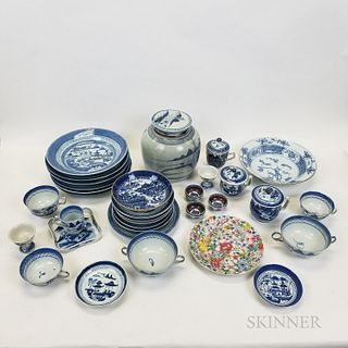 Thirty-five Pieces of Mostly Canton Porcelain Tableware.