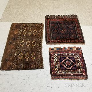 Three Textiles, Iran and Central Asia, c. 1900, a Yomud chuval-face, Baluch bagface, and Luri bagface.