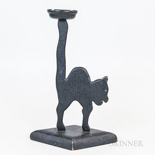 Black-painted Wood Folk Art Cat Smoking Stand, America, c. 1920, ht. 24, wd. 16 in.