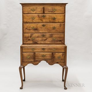 Maple High Chest of Drawers, New England, 18th century, ht. 70 1/2, lower case wd. 38, dp. 19 in.