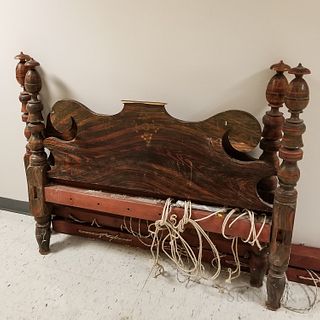 Country Turned and Grain-painted Pine and Maple Bed, possibly Maine, 19th century, ht. 45 1/2, wd. 56 in.