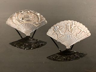 Pair Wang Hing & Co. Chinese Export Silver Place Card Holders