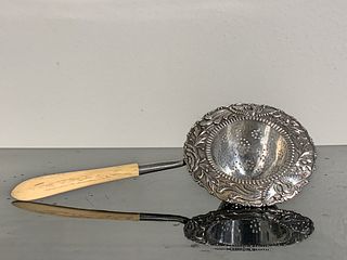 Chinese Export Silver Tea Strainer with Bone Handle
