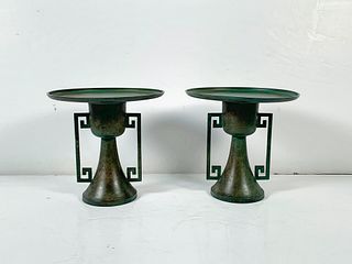 Pair Japanese Bronze Vases for Ikebana, Showa Era, Mid-20th Century