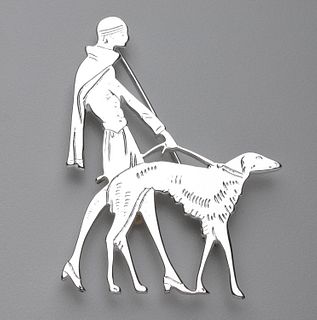 Butler & Wilson Woman Walking Her Dog Brooch