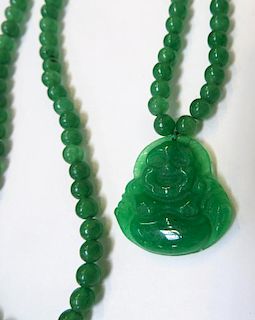 Green Jade Necklace With Buddha Pendant