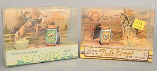 Two Bradley wrist watches still in their original boxes, one "Queen of the West 'Dale Evans'" and "King of the Cowboys 'Roy Rogers'", 4" x 5 3/8" x 2 
