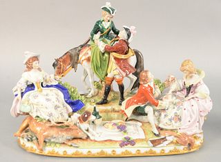 German porcelain figural group, picnic with game and figures. 11" x 16" x 8 1/2".