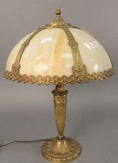 Six paneled dome glass and brass table lamp shade with accompanying base, ht. 23 1/2", dia. 16 1/2".