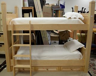 Custom oversized maple bunk bed, ht. 74", 43" x 80" mattress size. 