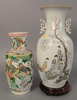 Two Chinese porcelain vases, Famille verte vase with enamelled phoenix birds along with Baluster vase painted with figures, 17-1/2" high. Provenance: 