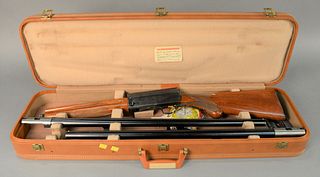 Browning A5 light twelve shotgun semi-automatic - 5, 12 gauge with 2 barrels, G5591 and F69530, in fitted leather case, SN: 1G65580, book #551.