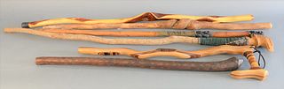 Group of canes and walking sticks to include burl, bark inlaid, custom, etc.