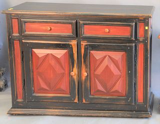 Three piece group lot to include large Canadel Buffet, painted red and black, having two drawers over two doors. 38" x 50" x 20", along with Pair of C