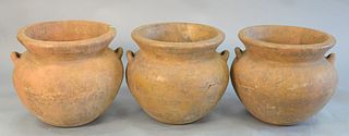 Set of three large ceramic planting pots, ht. 16 1/2', dia. 17 1/4". Provenance: From the Marjorie & Howard Drubner Collection, Middlebury, Connecticu