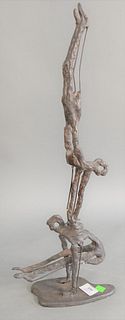 Iron Mid-century sculpture of gymnastics, unsigned, 23" x 8" x 4 1/4".