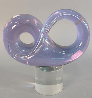 Murano art glass purple sculpture in the form of a knot on a clear glass base, signed illegibly and dated '73' on the base, attributed to Livio Seguso