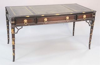 Baker writing table, tooled leather top, black laquer, ht. 30", top 30" x 60".