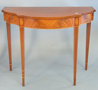 Margolis Hepplewhite style mahogany inlaid console table, ht. 29", top 15" x 36".