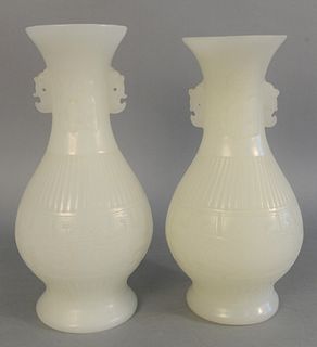 Pair of Chinese white glass vases, white jade style, ht. 15".