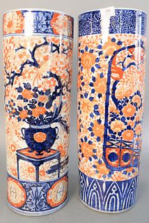 Two Imari porcelain umbrella stands, one cracked., ht. 24".