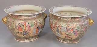 Pair of large Chinese Rose Medallion fish bowls, late 20th C., ht. 17 1/2", dia. 22 1/2".