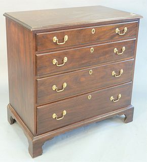 Two Henkel Harris mahogany pieces, Chippendale-style chest along with a drop-leaf stand with stretcher base and 1 drawer.