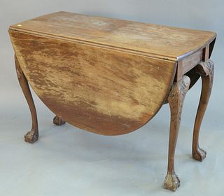George II mahogany drop leaf table with craved knees and ball and claw feet, 18th century, 28-1/2" high, top - 17" x 41-1/2".
