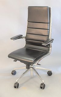 Arte&D black leather executive office chair, made in Italy, adjustable height 46", wd. 25 1/2", dp. 20".