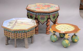 Two small Mackenzie Childs tables along with one Mackenzie Childs platter, 11 1/2" x 16 1/2" ranging to 11 1/2" x 6".