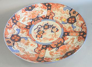 Large Japanese Imari charger 19th/20th C., floral designs with blooming peonies and cherry blossoms, with alternating landscape and still life panels 