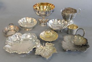 Sterling silver lot, Chinese stem cup and Buccellati leaf dish, 22.8 t.oz.